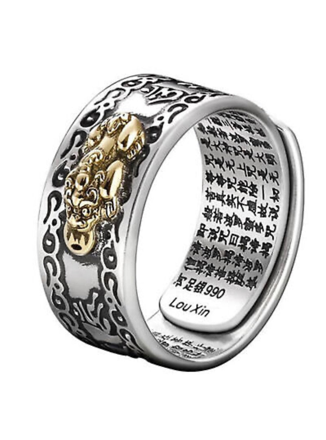 Adjustable Feng Shui Pixiu Mani Mantra Protection Wealth Ring Quality Lucky3