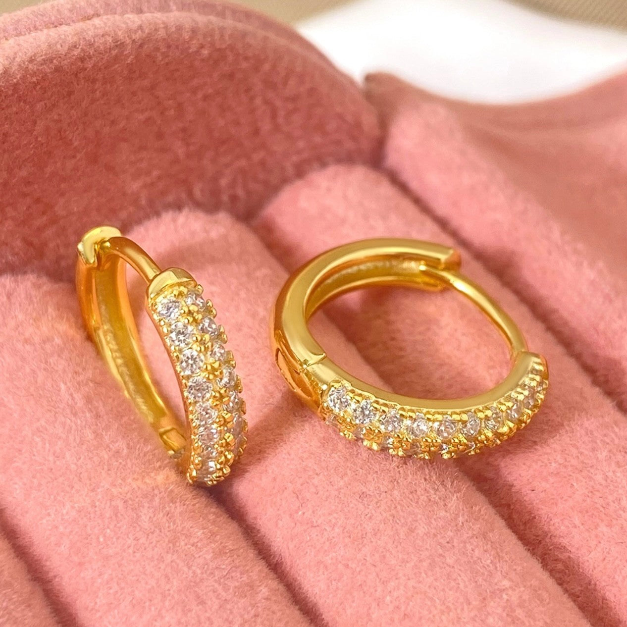 CZ Pave Huggie Hoop Earrings Gold Plated3