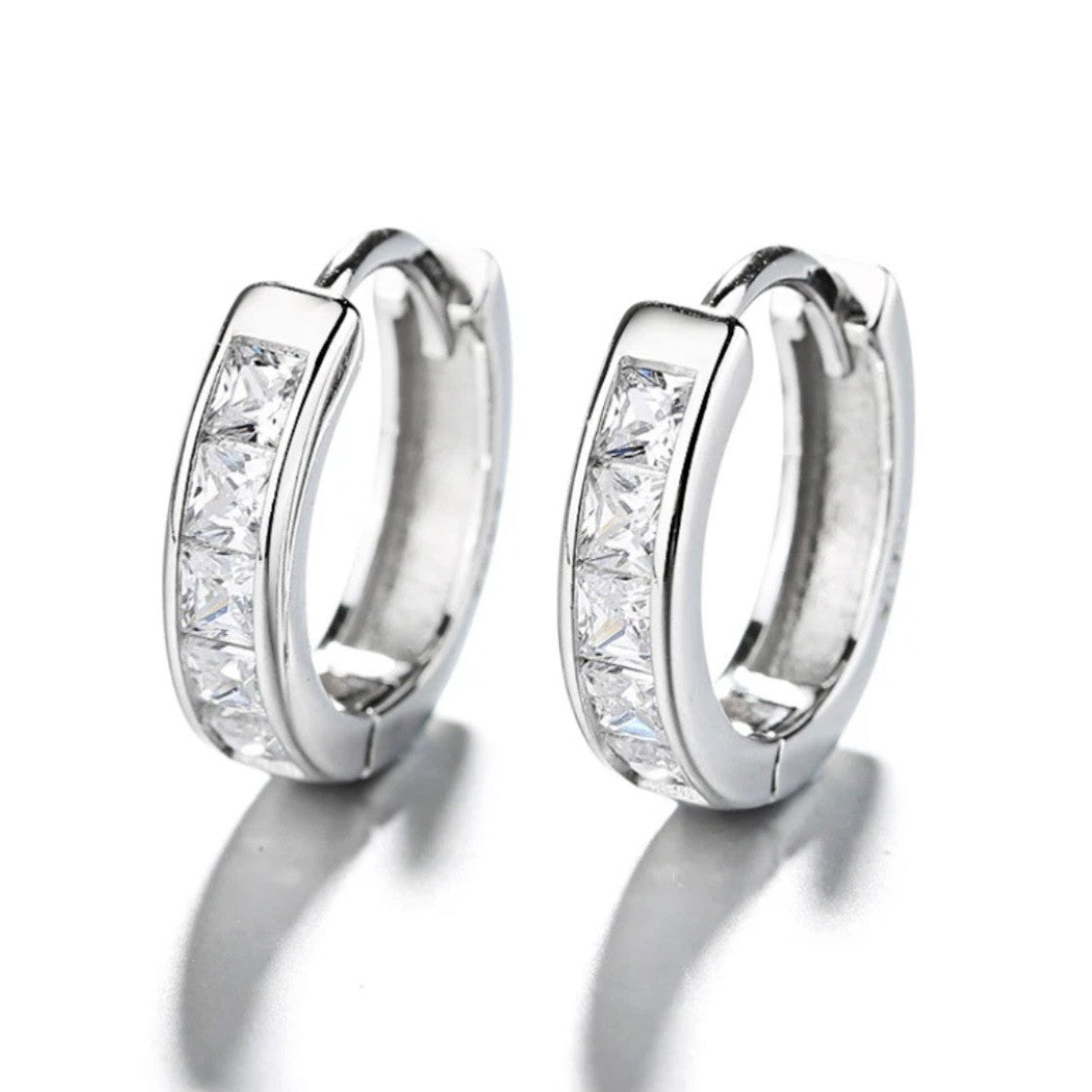 925 Sterling Silver Plated Square CZ Huggie Hoop Earrings Women Men10