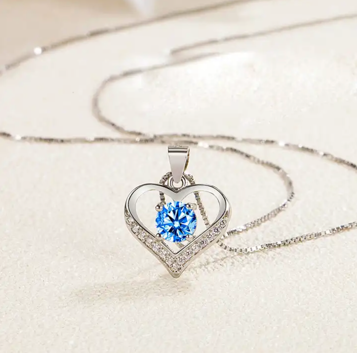Sterling Silver Plated Pendant Necklace Love Heart Cubic Zirconia CZ 18" Gift2