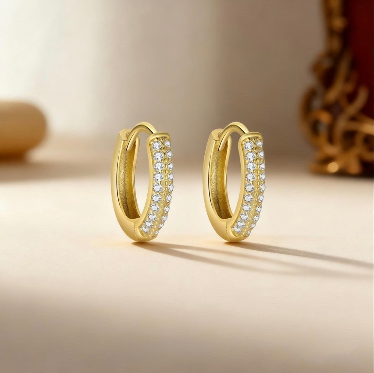 CZ Pave Huggie Hoop Earrings Gold Plated2