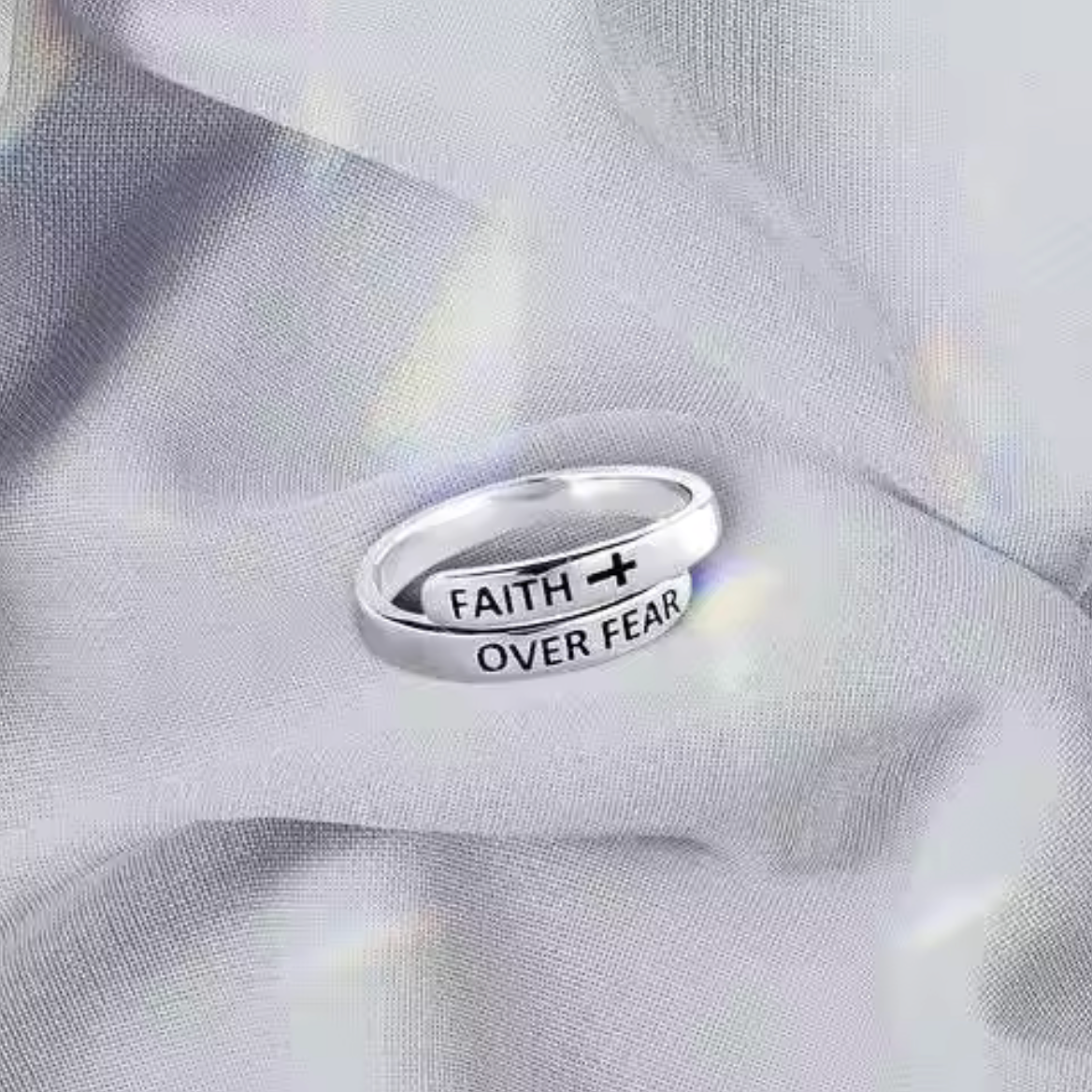 Faith Over Fear Cross Jesus Ring Adjustable Christian Jewelry4