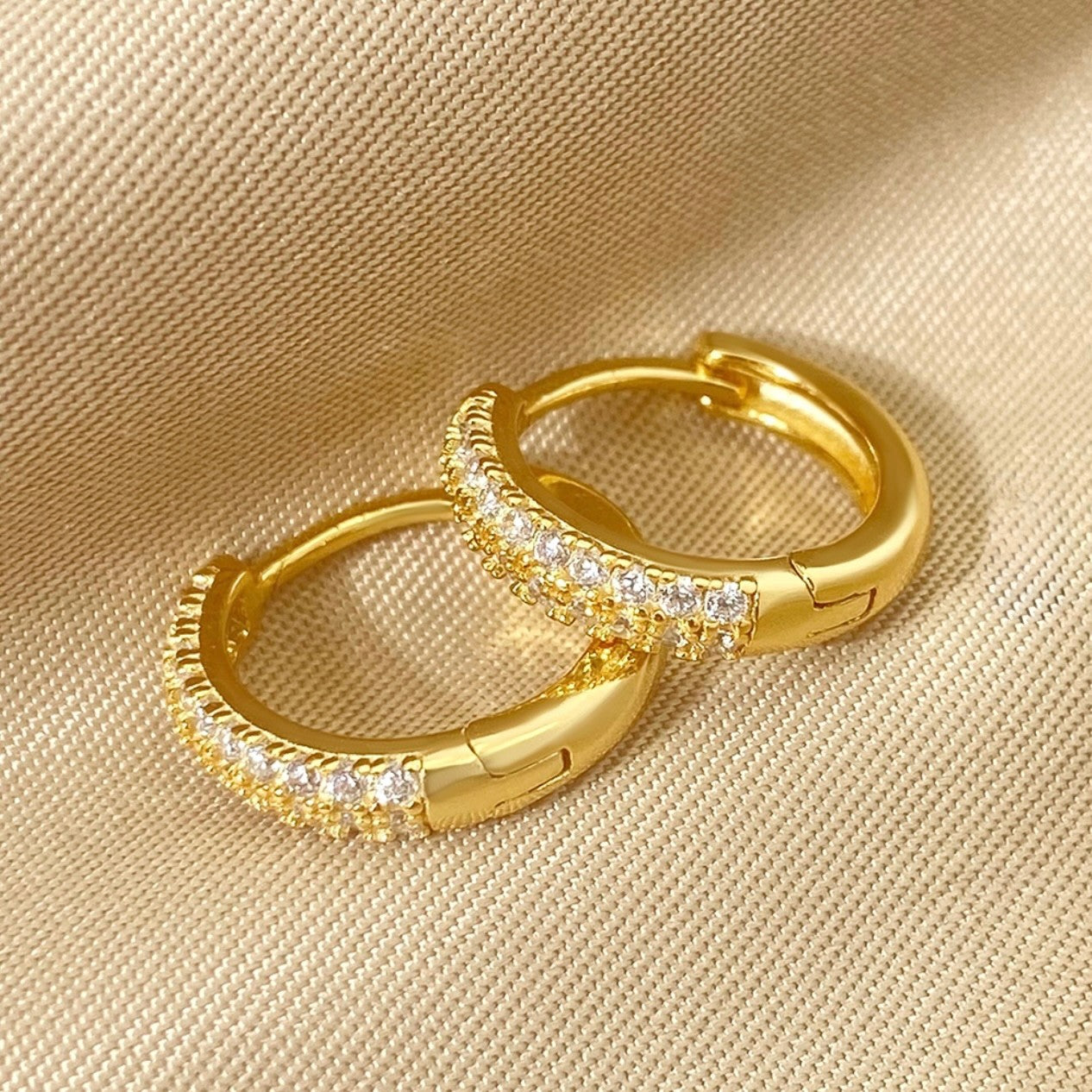 CZ Pave Huggie Hoop Earrings Gold Plated4
