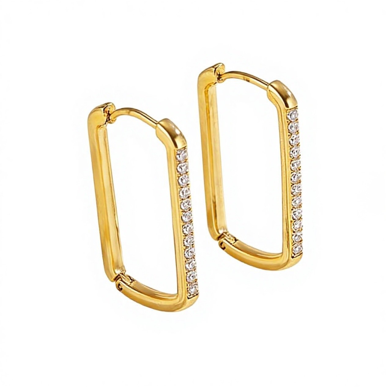 Stainless Steel CZ Huggie Hoop Rectangular Paper Clip Earrings Gold2