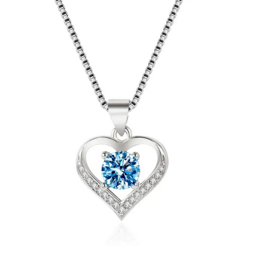 Sterling Silver Plated Pendant Necklace Love Heart Cubic Zirconia CZ 18" Gift0