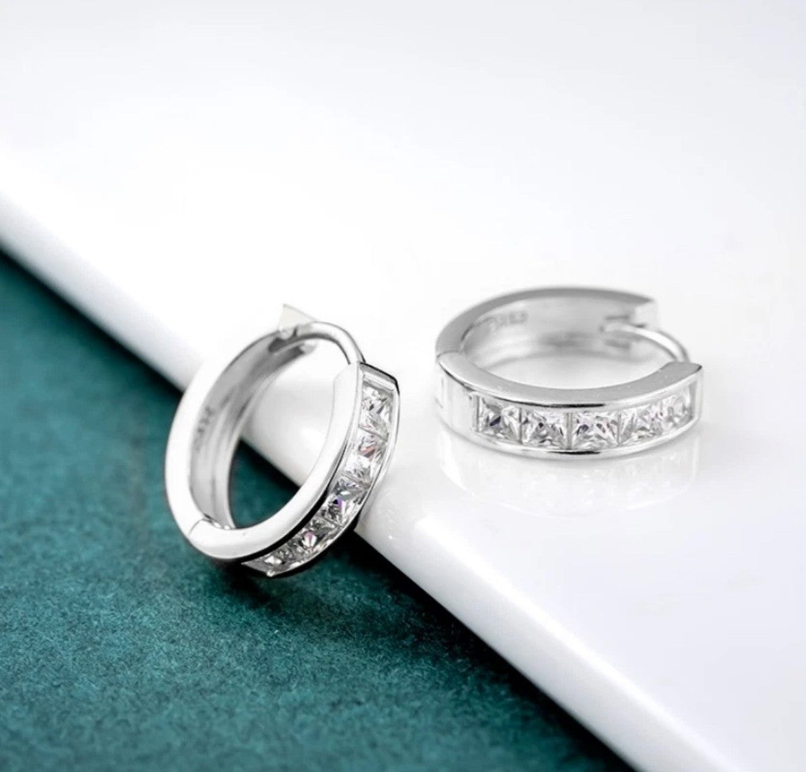 925 Sterling Silver Plated Square CZ Huggie Hoop Earrings Women Men3