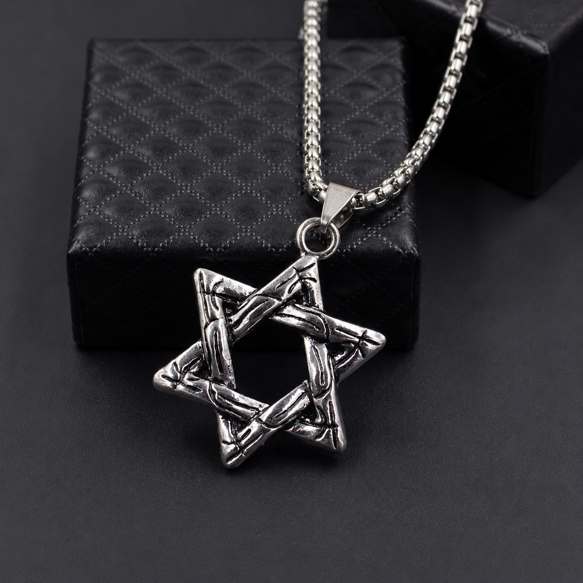 Stainless Steel Engraved Star of David Necklace1