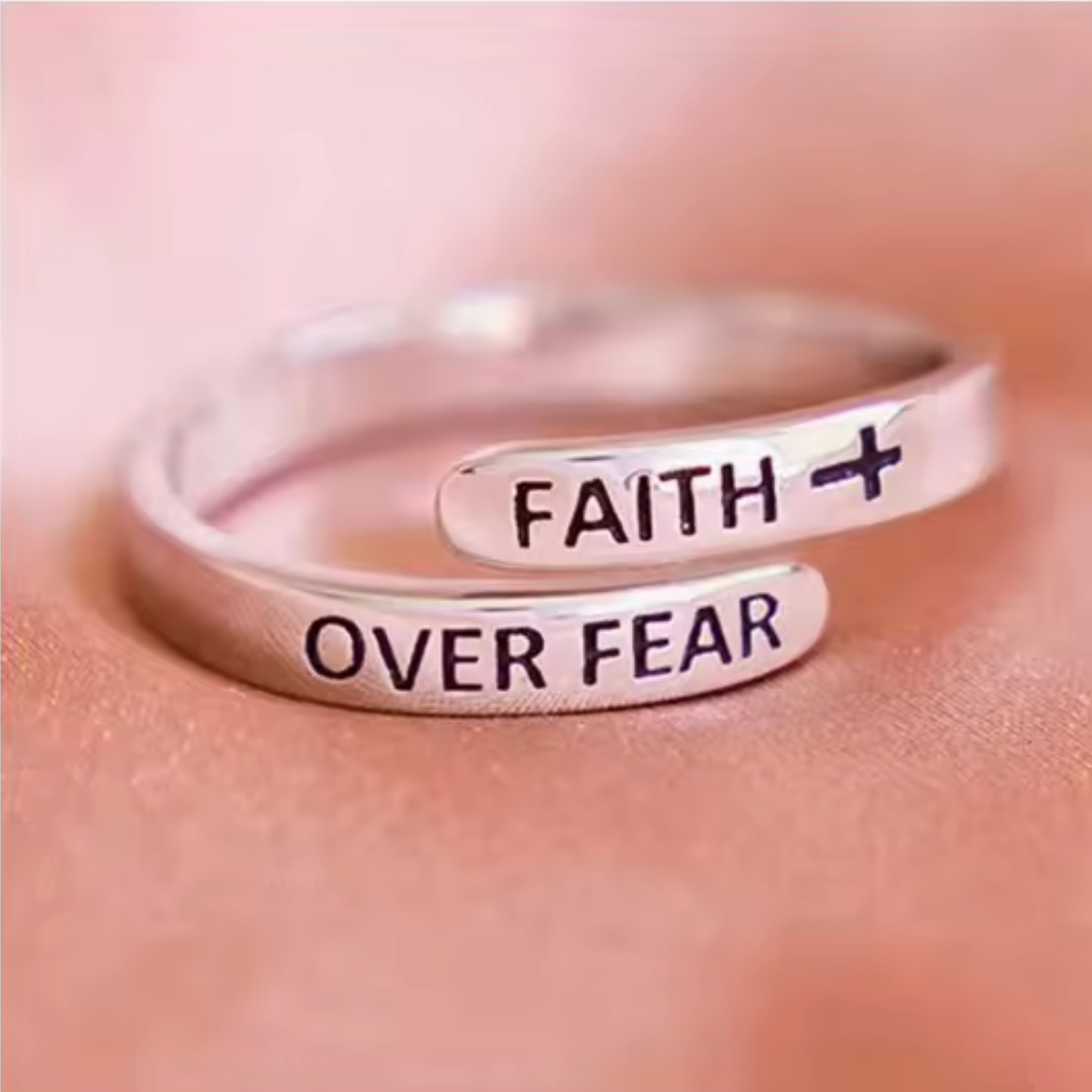 Faith Over Fear Cross Jesus Ring Adjustable Christian Jewelry12