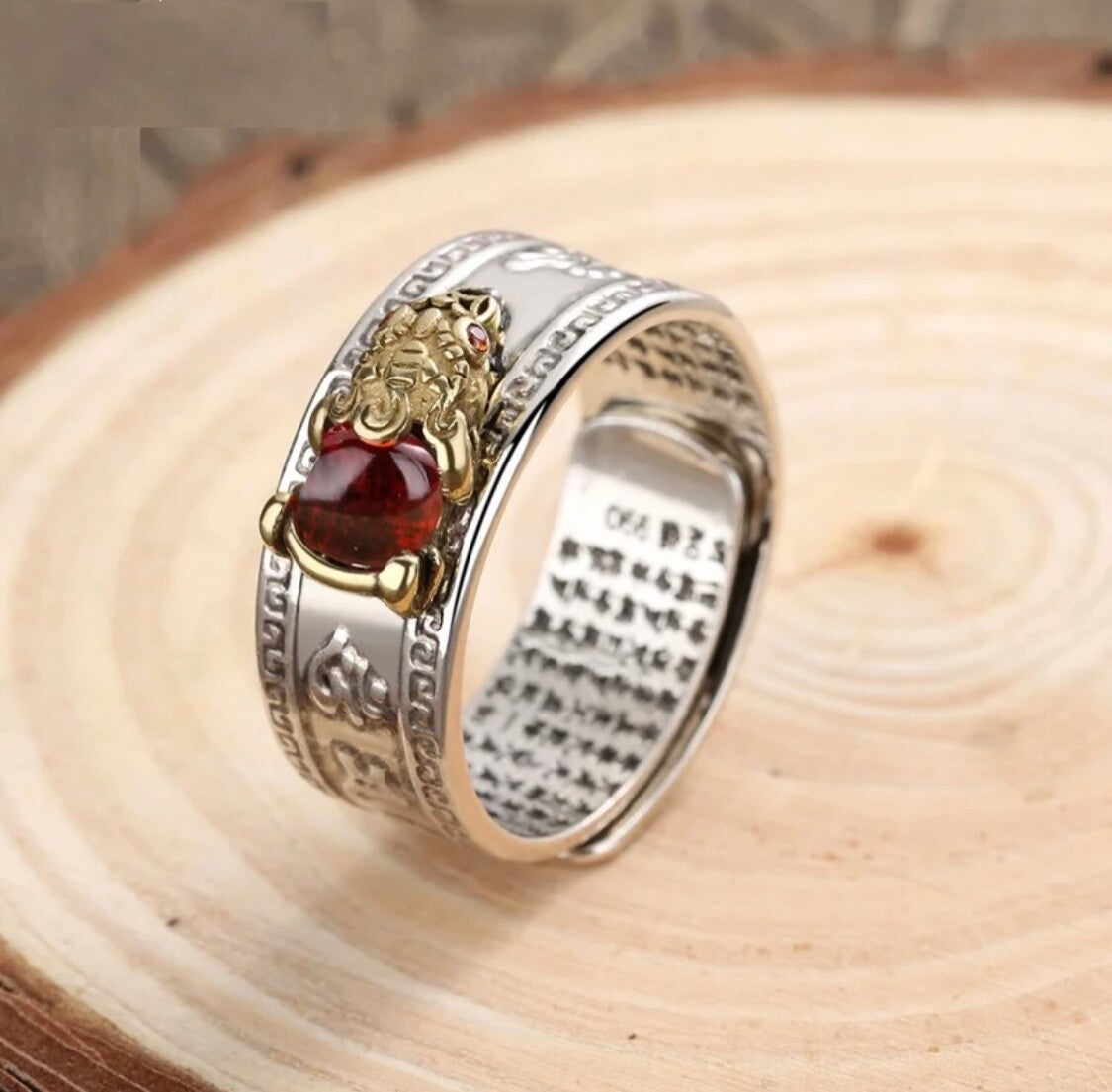 Adjustable Feng Shui Pixiu Mani Mantra Protection Wealth Ring Quality Lucky0