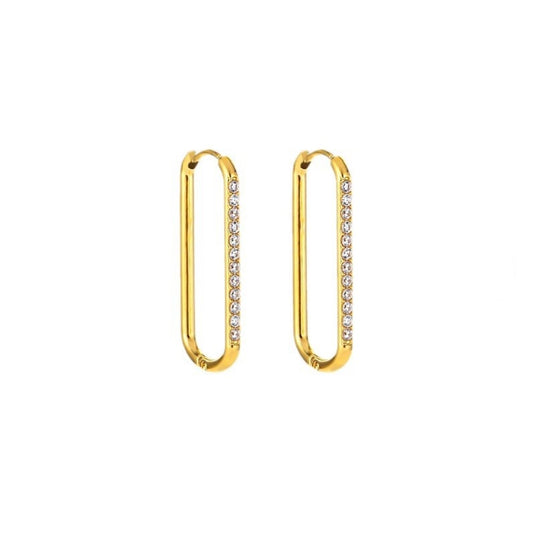 Stainless Steel CZ Huggie Hoop Rectangular Paper Clip Earrings Gold0