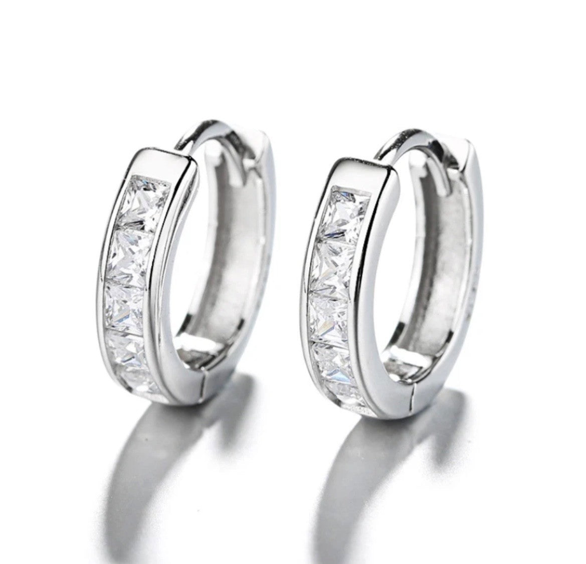 925 Sterling Silver Plated Square CZ Huggie Hoop Earrings Women Men1