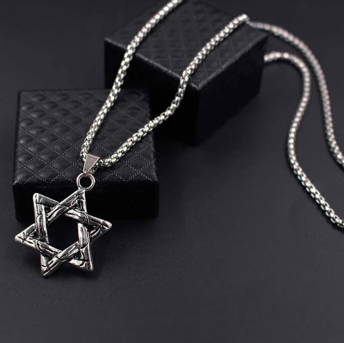 Stainless Steel Engraved Star of David Necklace0