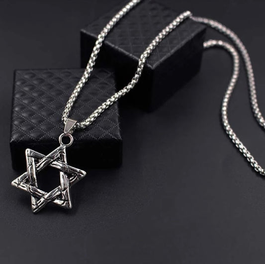 Stainless Steel Engraved Star of David Necklace0