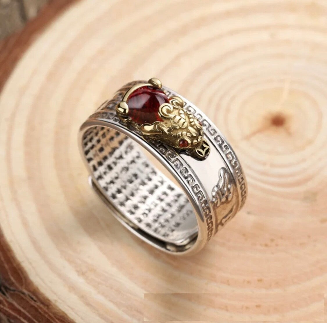Adjustable Feng Shui Pixiu Mani Mantra Protection Wealth Ring Quality Lucky3