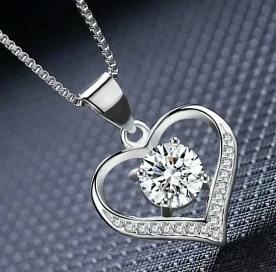 925 Sterling Silver Plated Love Heart Pendant Box Chain Necklace Women Gift  CZ5
