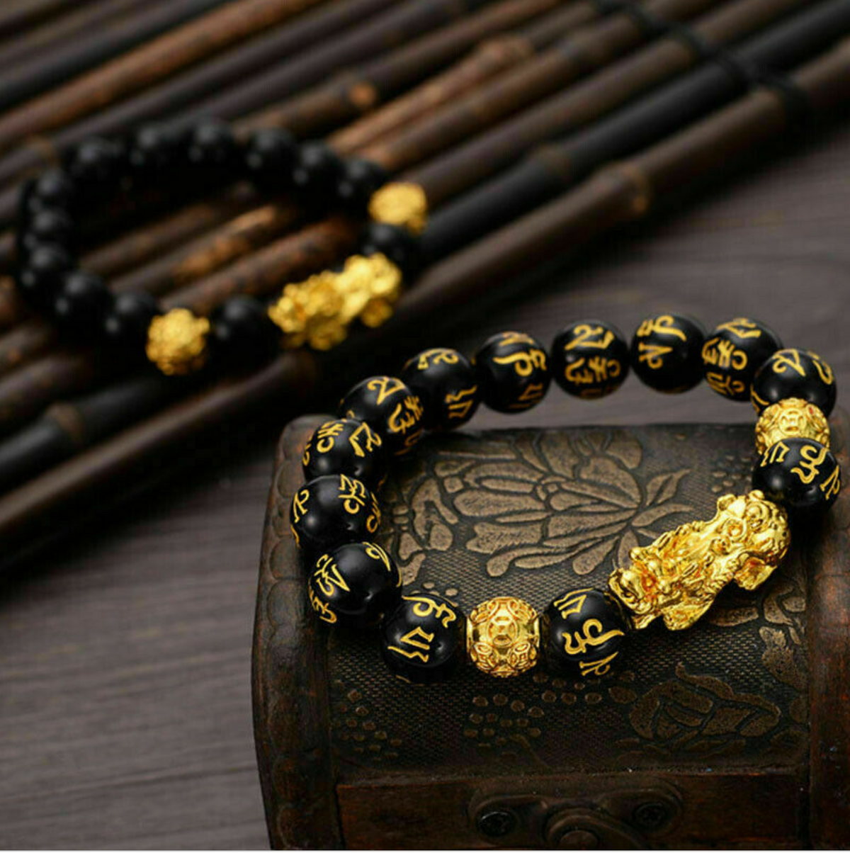  Feng Shui Black Obsidian Beads Bracelet Attract Wealth & Good Luck Bangle pixiu2