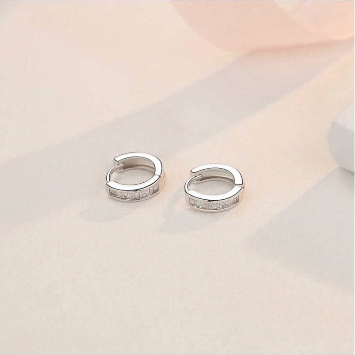 925 Sterling Silver Plated Square CZ Huggie Hoop Earrings Women Men6