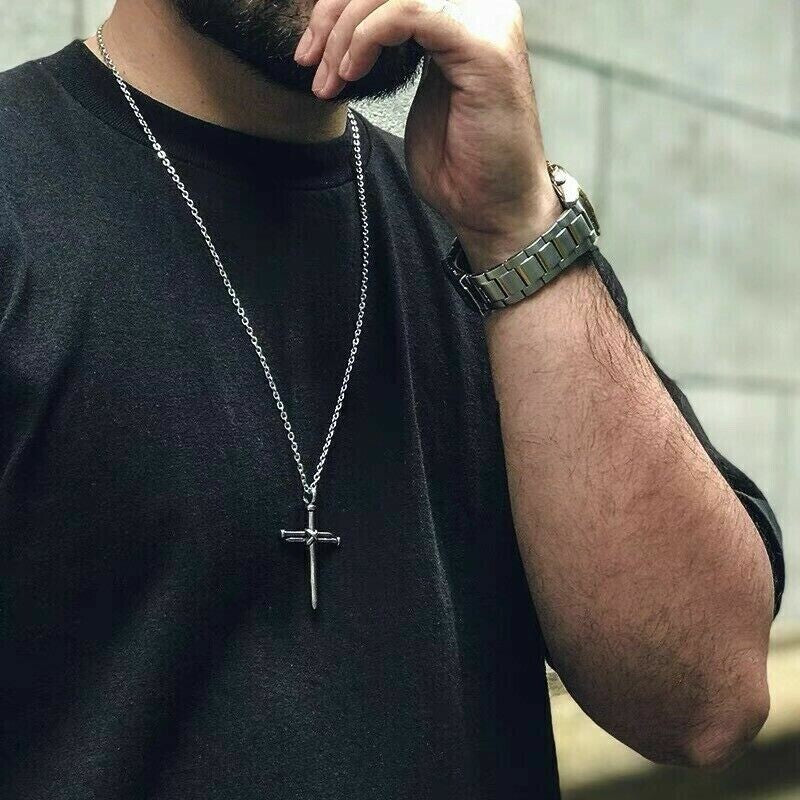 Men's Christ Jesus Nail Rope Cross Pendant Necklace Christian Jewelry Chain 24"1