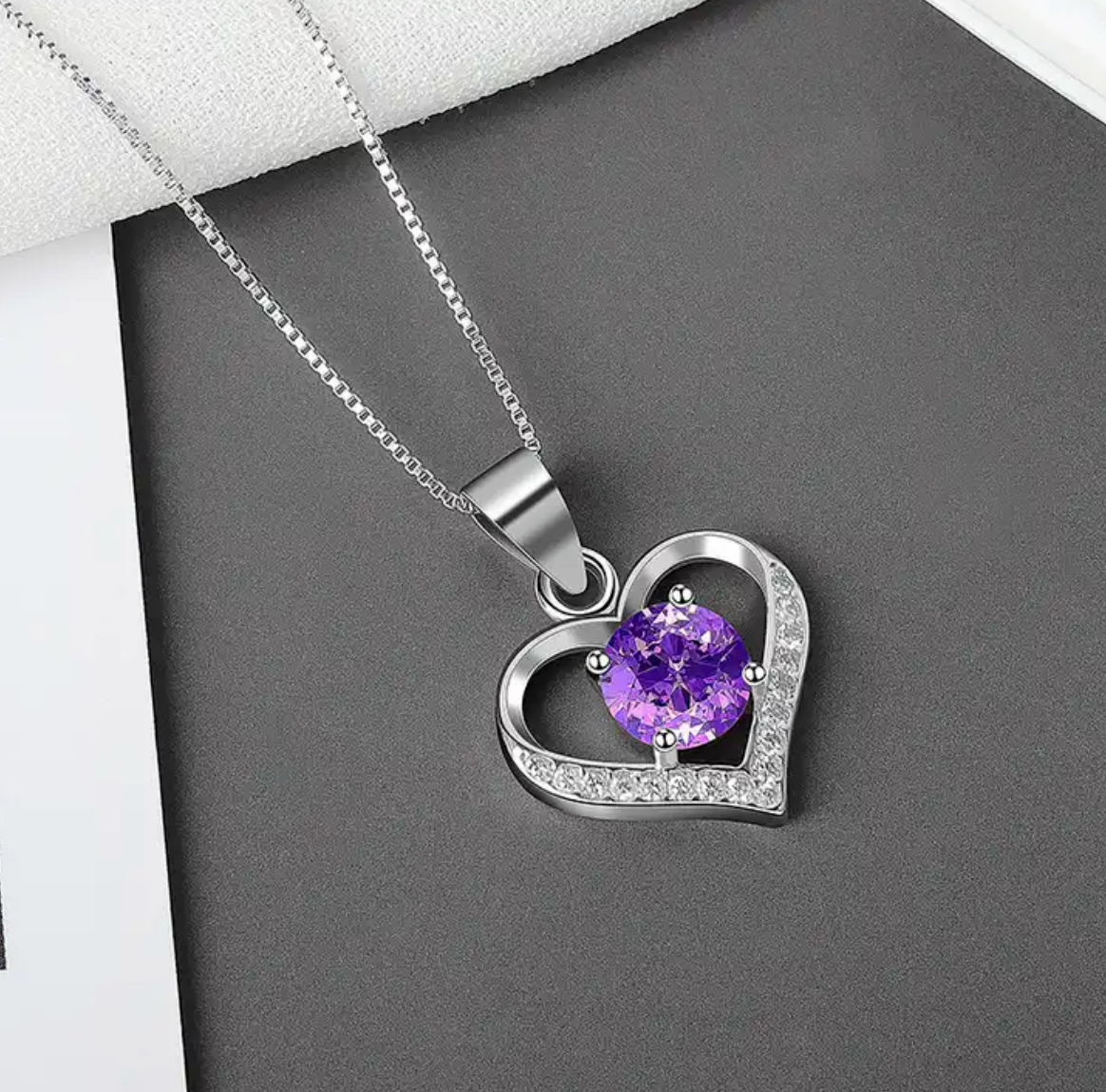 Pendant Necklace Sterling Silver Plated Love Heart Cubic Zirconia CZ 18" Gift2