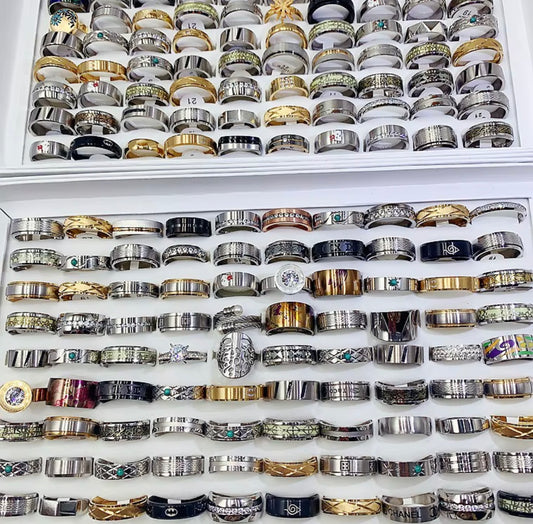 Stainless Steel Mixed Ring Tray. 100 Rings