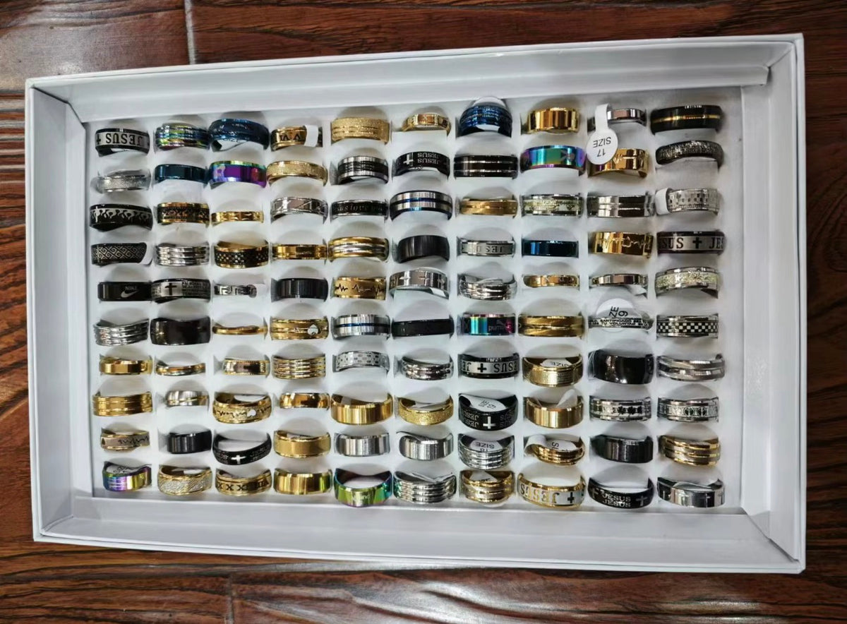 Stainless Steel Mixed Ring Tray. 100 Rings