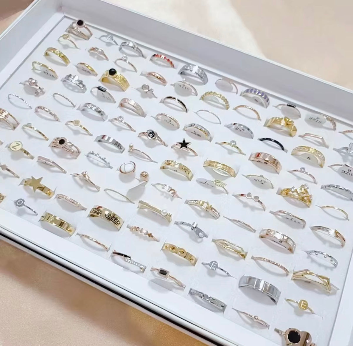 Stainless Steel Womens Variety Rings Tray 100pcs