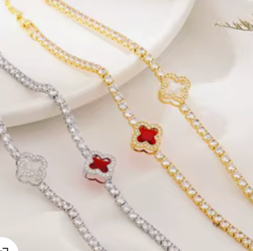 Clover Tennis Bracelet Gold Silver Plated