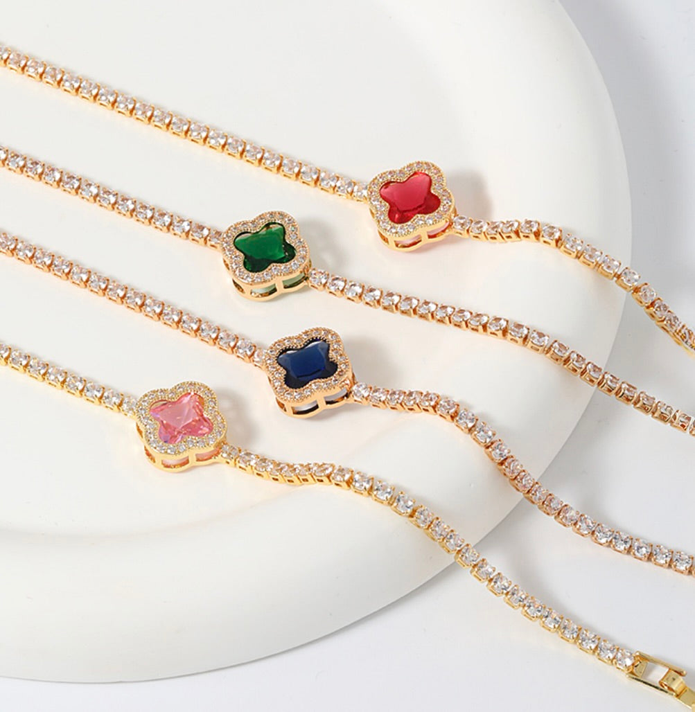 Clover Tennis Bracelet Gold Silver Plated