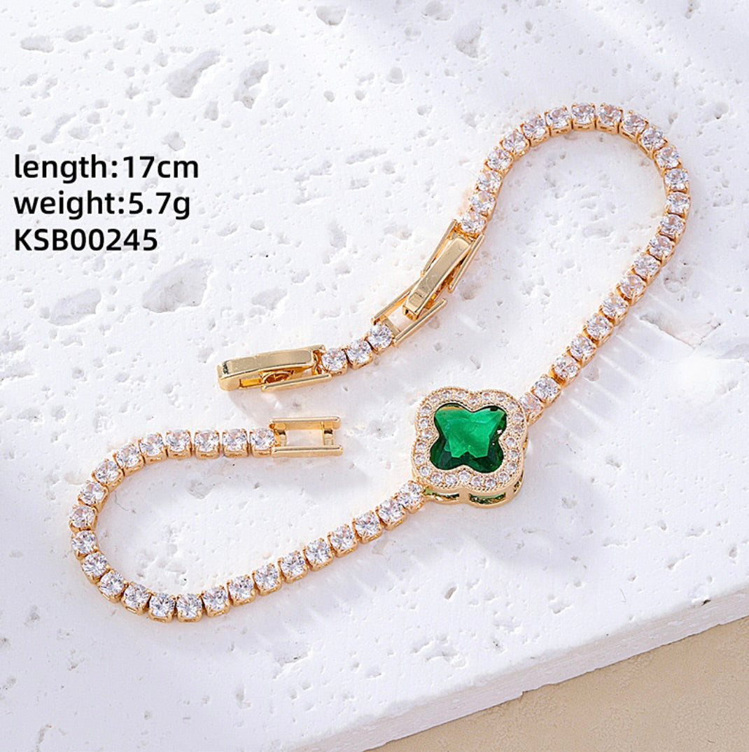Clover Tennis Bracelet Gold Silver Plated