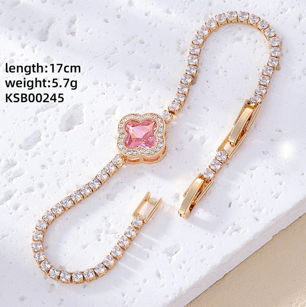 Clover Tennis Bracelet Gold Silver Plated
